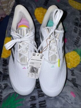 adidas Women’s White Softball Cleats with Pastel Accents